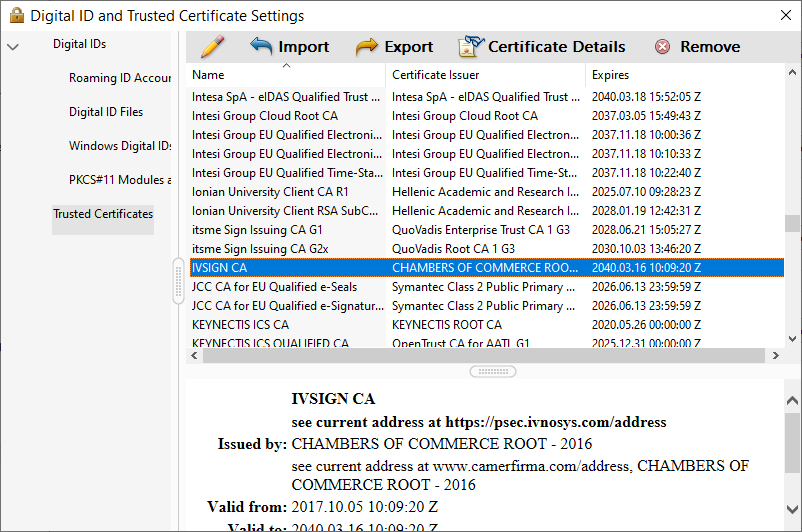 Adobe Acrobat Trusted Certificate Settings