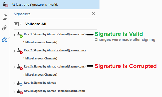 pdf signature verification statuses