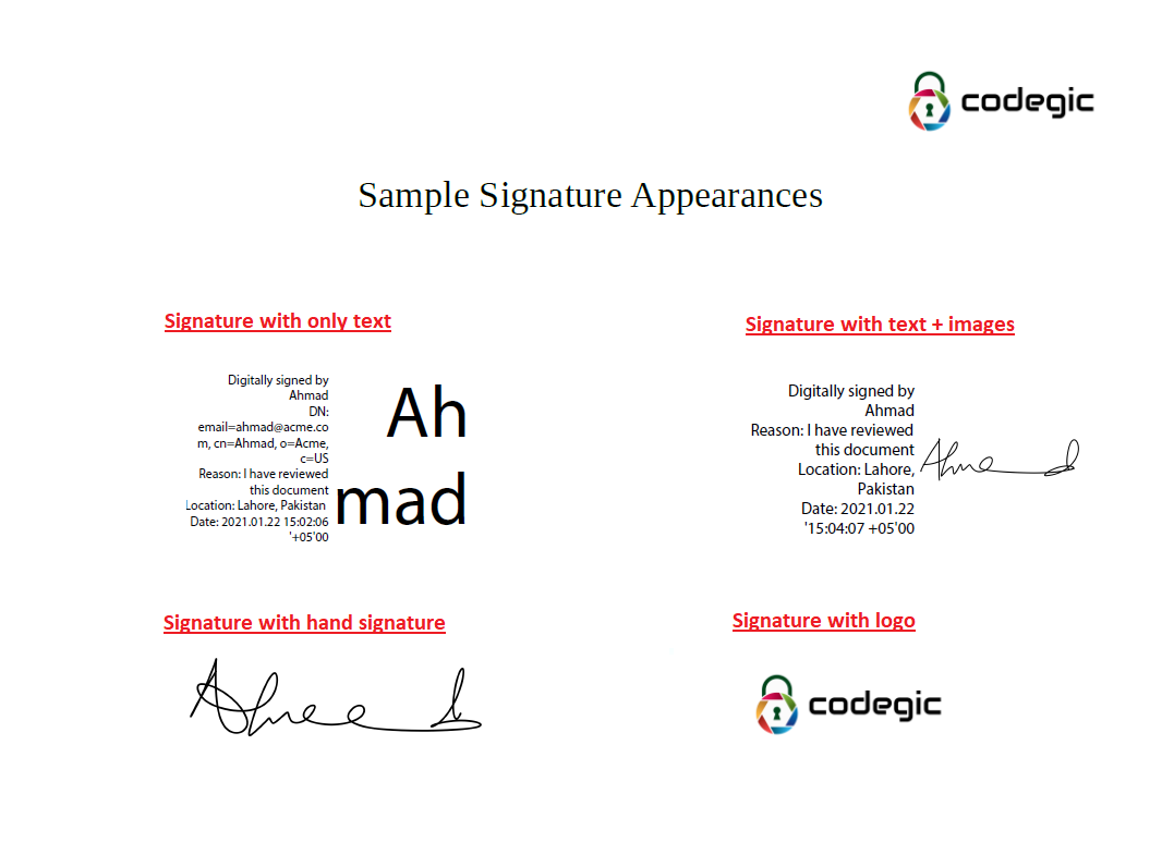 sample PDF signature appearances