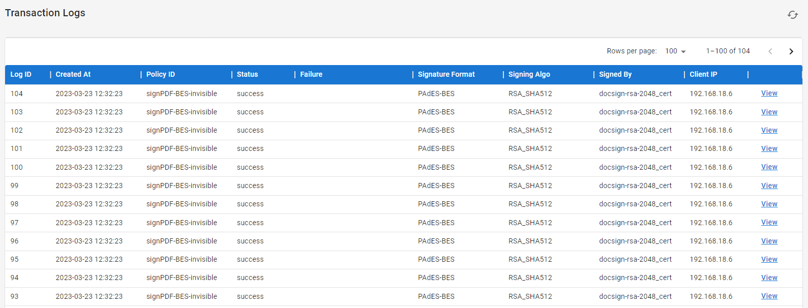 Khatim Signing Server Transaction Logs