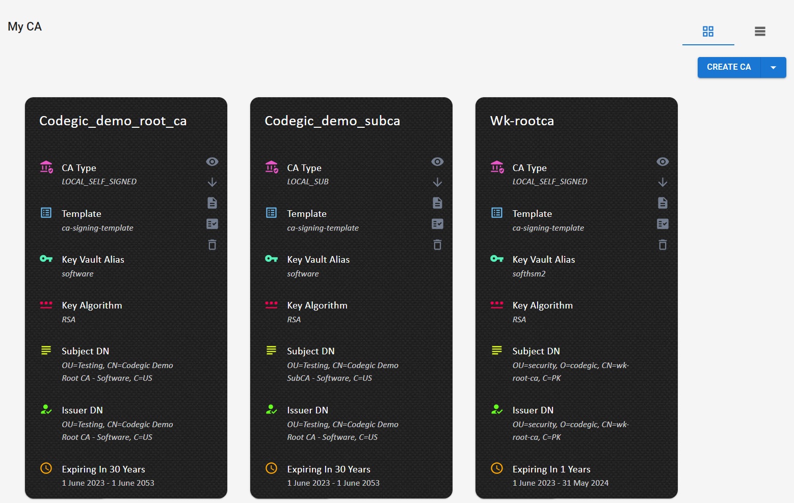 Khatim PKI Server v4.1 - CA -Table - Card