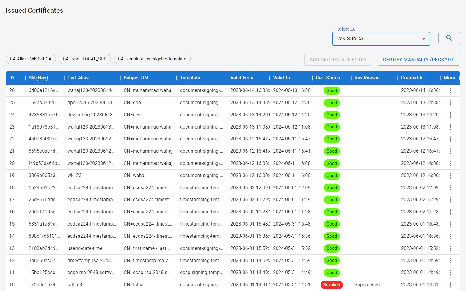 Khatim PKI Server v4.1 - Issued Certs - List